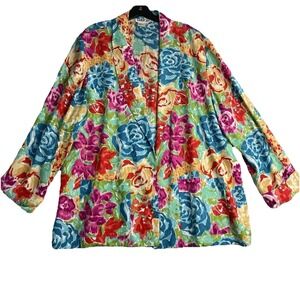 VTG Dalton Silk Blazer Jacket Women's 18 Floral Pockets Long Sleeve Colorful
